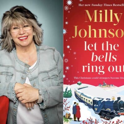 Milly Johnson author with a copy of her book